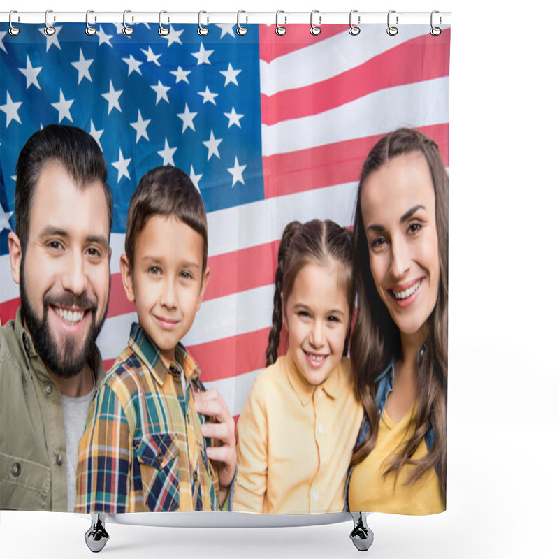 Personality  Family With American Flag Shower Curtains