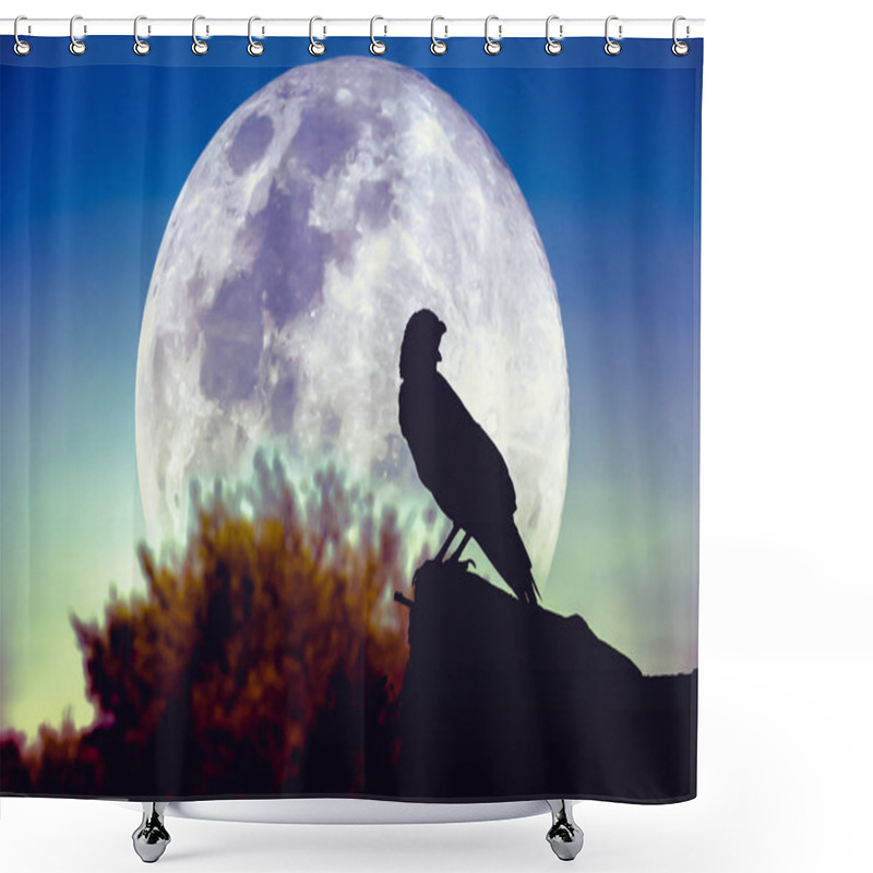 Personality  Night Sky With Full Moon, Tree And Silhouette Of Crow  Shower Curtains