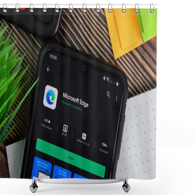 Personality  Microsoft Edge Dev Application On Smartphone Screen. Edge Is A Freeware Web Browser Developed By Microsoft Corporation.BEKASI, WEST JAVA, INDONESIA. AUGUST 6, 2020 Shower Curtains