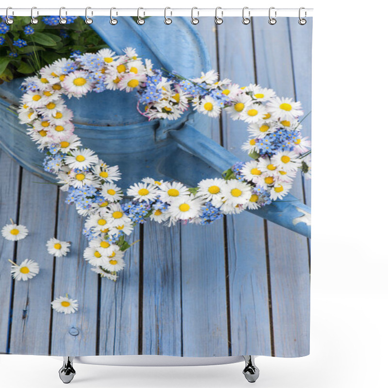 Personality  Watering Can With Heart On Wooden Background Shower Curtains