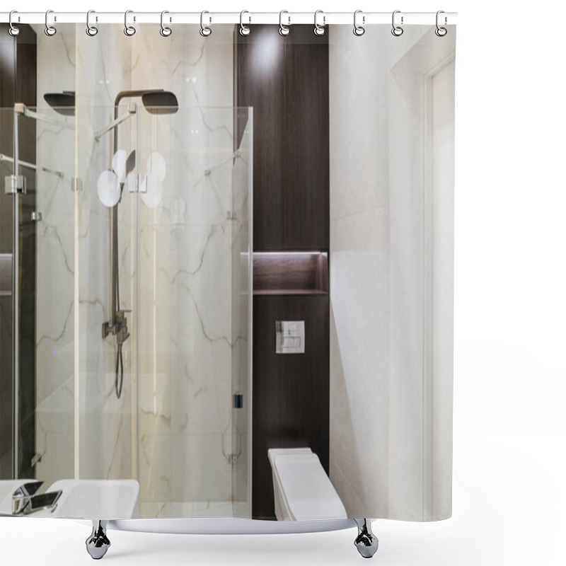 Personality  Natural Dark Wood In The World Light Bathroom Interior Shower Curtains