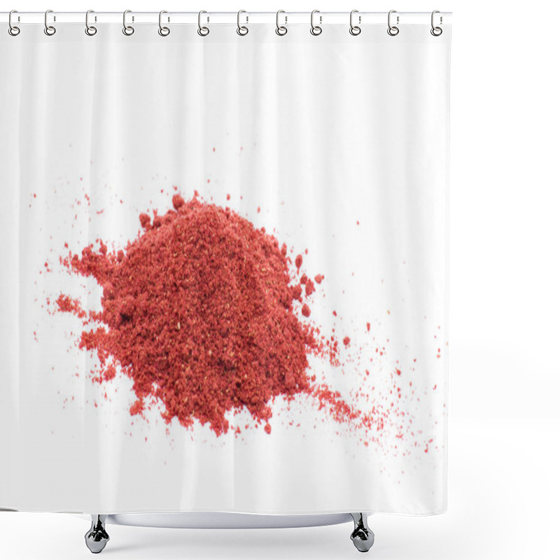 Personality  Freeze Dried Strawberries On A White Background, Powder Lyophilization. Food For Astronauts. Isolated Shower Curtains