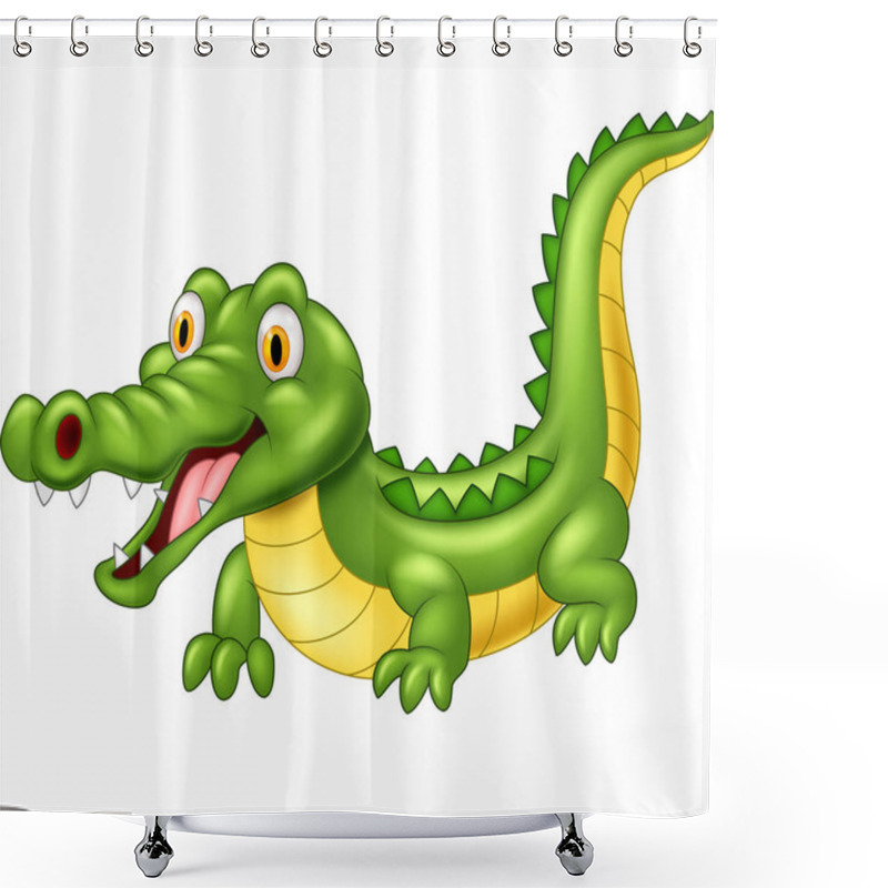 Personality  Cartoon Crocodile With A Happy Face And A Happy Reaction Shower Curtains