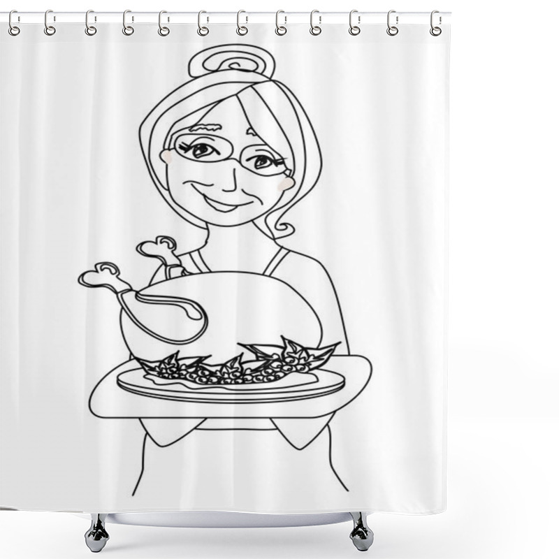 Personality  Grandmother Serving Chicken Doodle Shower Curtains