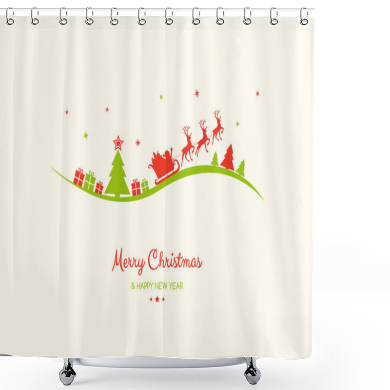 Personality  Design Of Christmas Greeting Card With With Cartoon Santa Claus And Reindeers. Vector. Shower Curtains