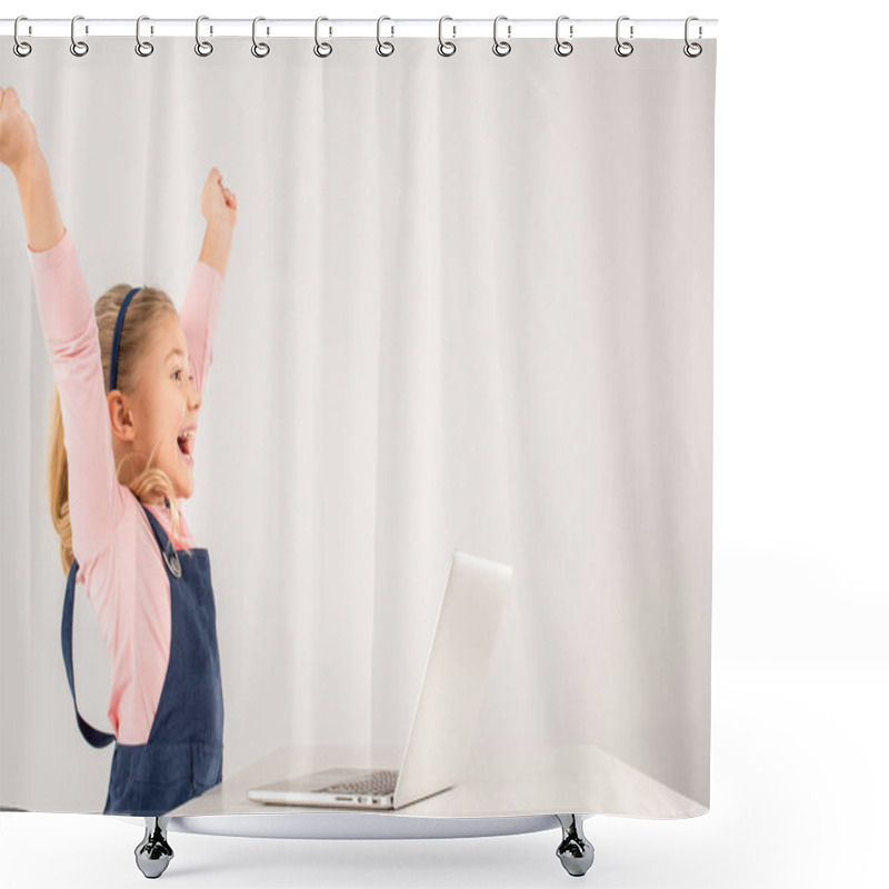 Personality  Schoolgirl At Desk With Laptop Shower Curtains