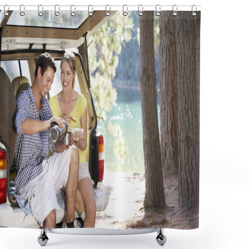 Personality  Young Couple On Country Picnic Shower Curtains