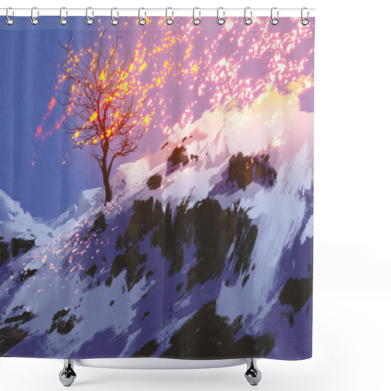 Personality  Fantasy Landscape Showing Bare Tree In Winter With Glowing Snow Shower Curtains