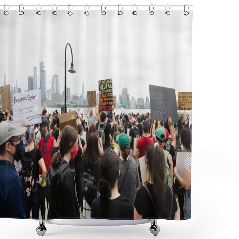 Personality  Hoboken, NJ / USA - June 5th, 2020: Black Lives Matter Peaceful Protest In Hoboken, NJ Hoboken, NJ / USA - June 5th, 2020: Black Lives Matter Peaceful Protest In Hoboken, NJ  Shower Curtains