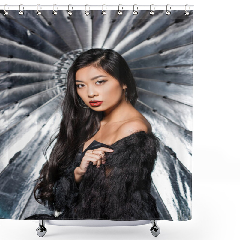 Personality  Woman Wearing Ostrich Feathers Shower Curtains