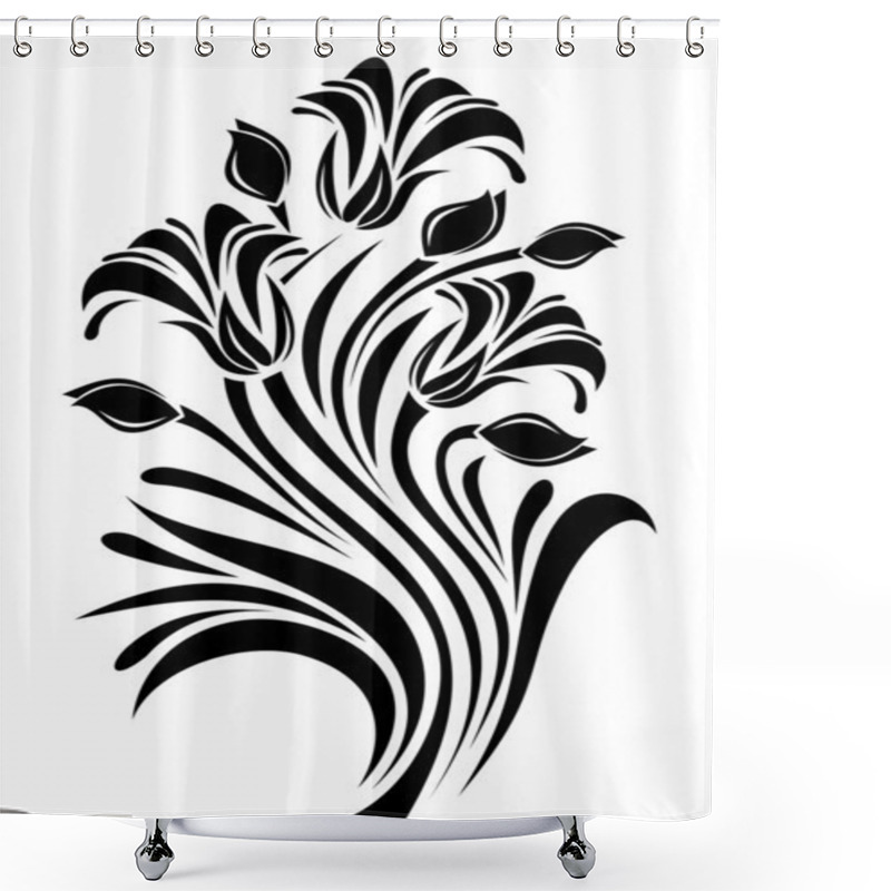 Personality  Black Silhouette Of Flowers Ornament. Vector Illustration. Shower Curtains