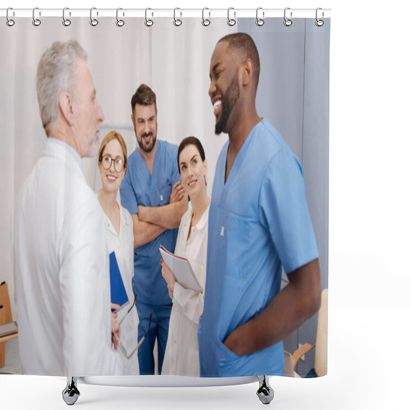 Personality  Cheerful Interns Taking Part In Medical Conference In The College Shower Curtains