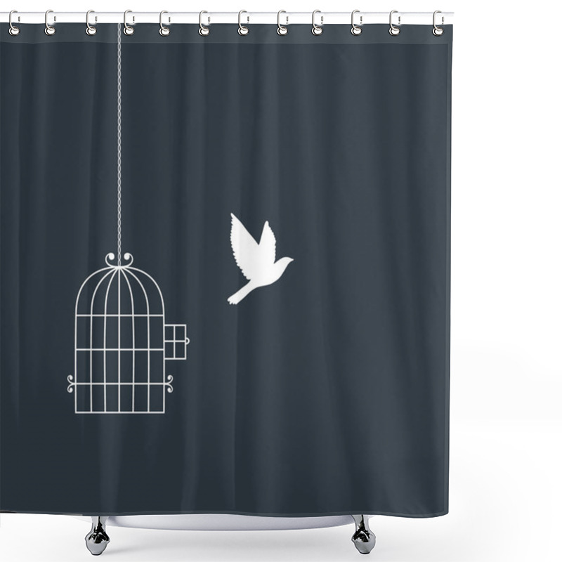 Personality  Flying Bird And Cage Silhouettes. Freedom Concept Shower Curtains