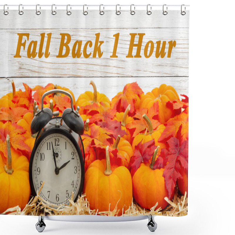 Personality  Fall Back 1 Hour Time Change Message With A Retro Alarm Clock Wi Shower Curtains