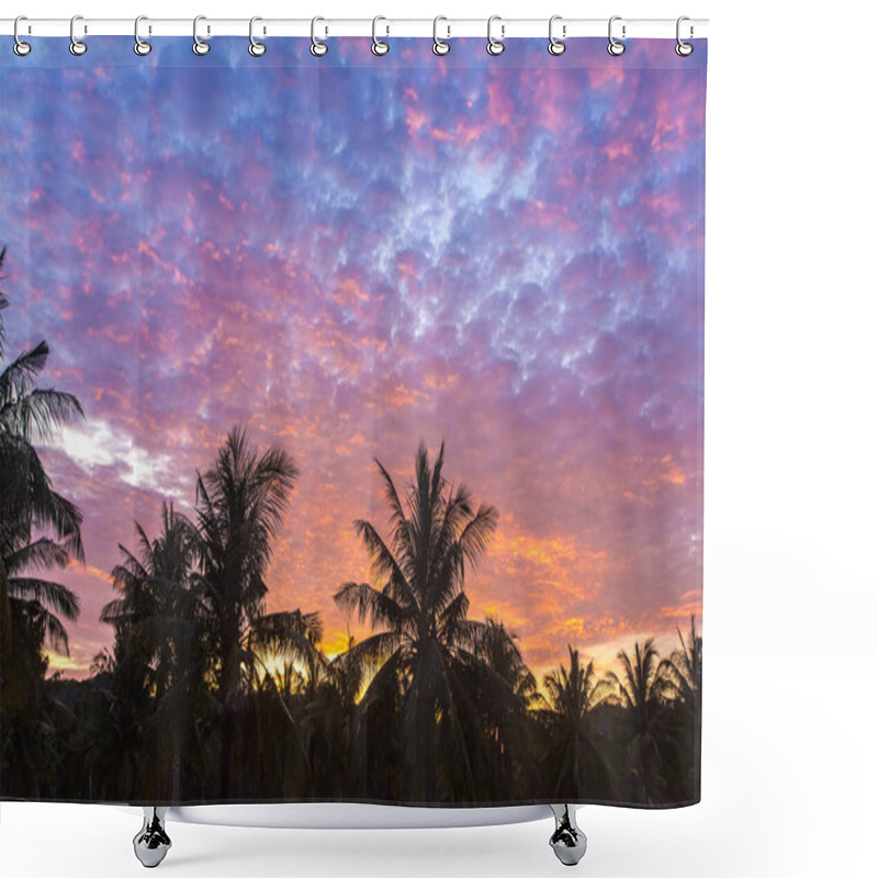 Personality  A Palm Tree In Front Of A Sunset Shower Curtains