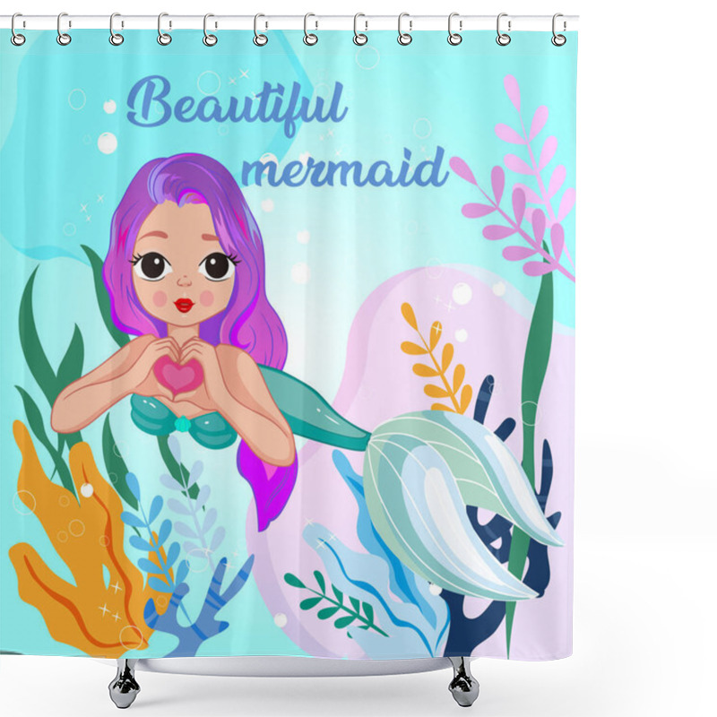 Personality  Beautiful Mermaid. Cartoon Mermaid. Sea Depths. Fairytale Character Shower Curtains