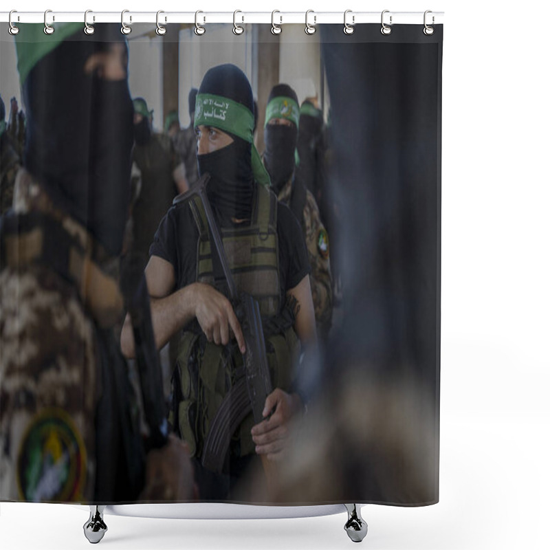 Personality  Hamas Holds Military Parade To Remember Israel's 2014 Offensive. July 20, 2022, Gaza  Strip, Palestine: Brigadiers From Al-Qassam, The Military Wing Of The Islamic Resistance Movement Hamas Shower Curtains