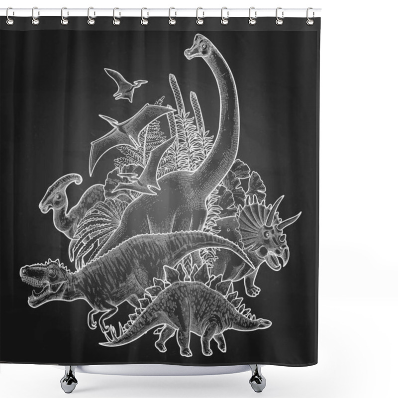 Personality  Group Of Graphic Dinosaurs Shower Curtains