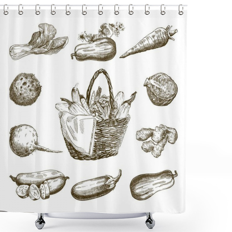 Personality  Set Of Vegetables. Harvesting Shower Curtains