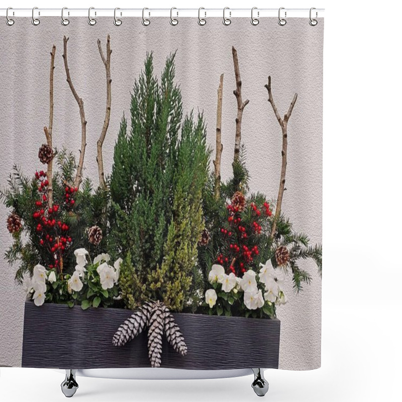 Personality  Winter Holiday Decoration With Natural Elements In A Planter Shower Curtains