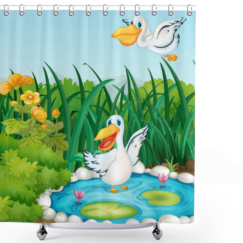 Personality  A Pond With Ducks Shower Curtains