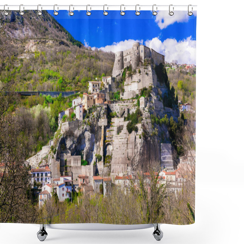 Personality  Beautiful Cerro Al Volturno Village,view With Traditional Houses And Castle,Molise,Italy. Shower Curtains