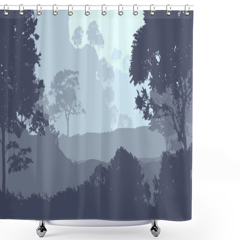 Personality  Abstract Background With Misty Mountains In Fog And Forest Haze. Shower Curtains