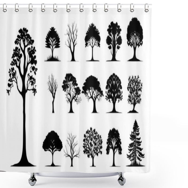 Personality  Trees Silhouettes Nature Set Vector. Collection Isolated Tree Symbol Silhouette Style On White Background. Shower Curtains