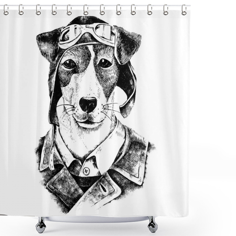 Personality  Hand Drawn Dressed Up Dog Aviator Shower Curtains