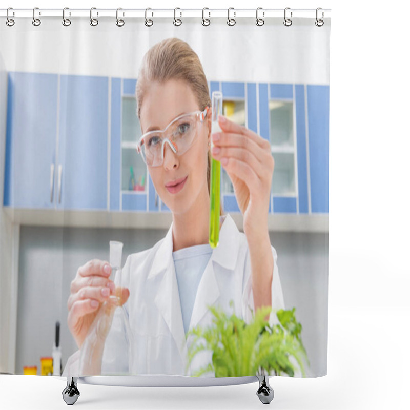 Personality  Scientist Holding Tubes  Shower Curtains