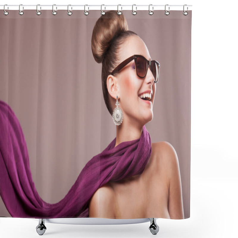 Personality  Fashion Girl With A Scarf Shower Curtains