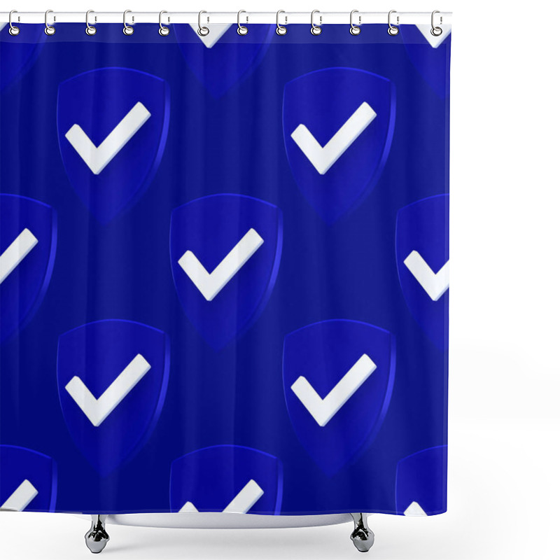 Personality  Protection Shield Seamless Pattern. Security Check Icon. Tick Mark Approved Icon. Minimalism Concept. 3d Illustration 3D Render Shower Curtains