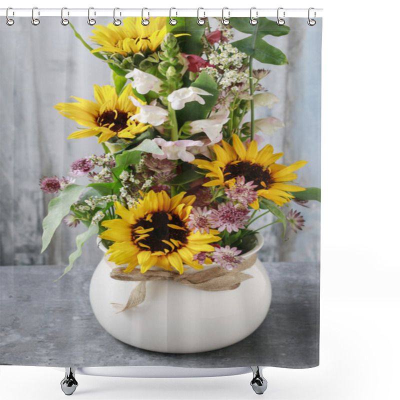 Personality  Floral Arrangement With Sunflowers And Matthiolas Shower Curtains