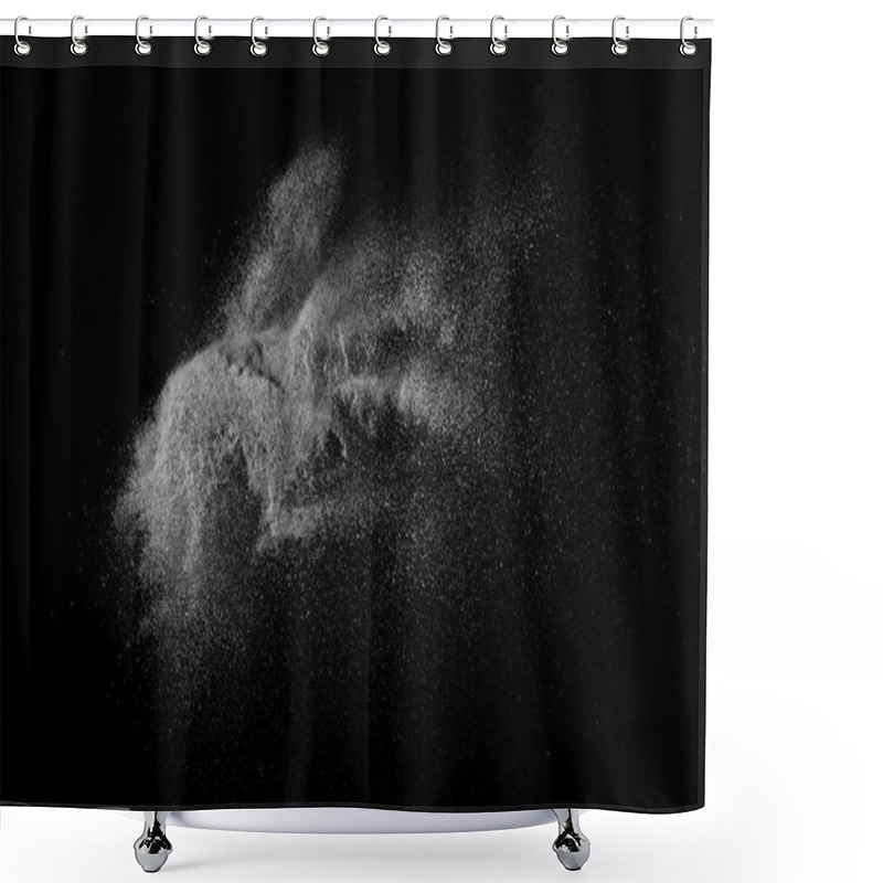 Personality  Freeze Motion Of White Particles On Black Background. Powder Explosion. Abstract Dust Overlay Texture. Shower Curtains