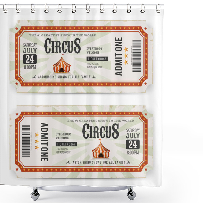 Personality  Illustration Of Two Circus Tickets, With Big Top, Admit One Coupon Mention, Bar Code And Text Elements  Shower Curtains