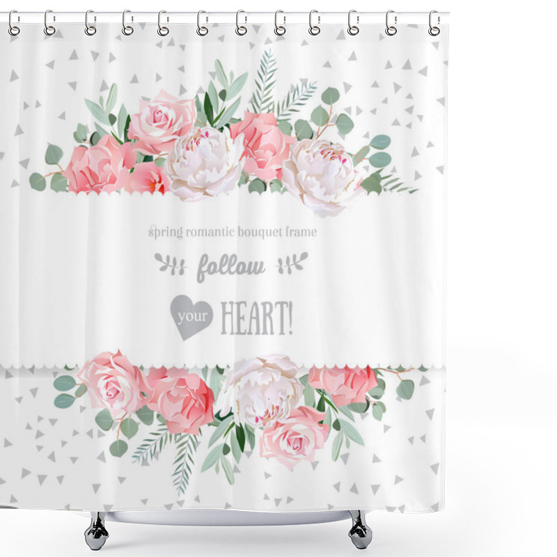 Personality  Rose, Carnation, Peony, Pink Flowers And Decorative Eucaliptus L Shower Curtains