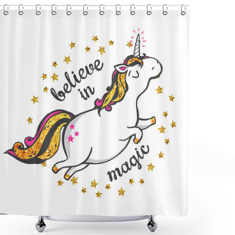 Personality  Gold Unicorn Illustration. Shower Curtains