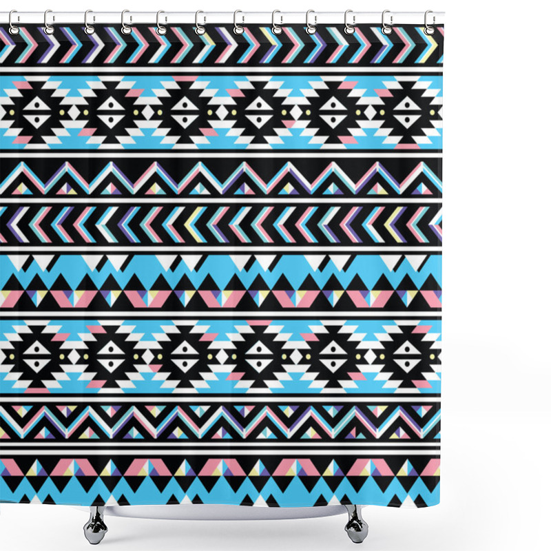 Personality  Tribal Aztec Seamless Blue And Pink Pattern Shower Curtains