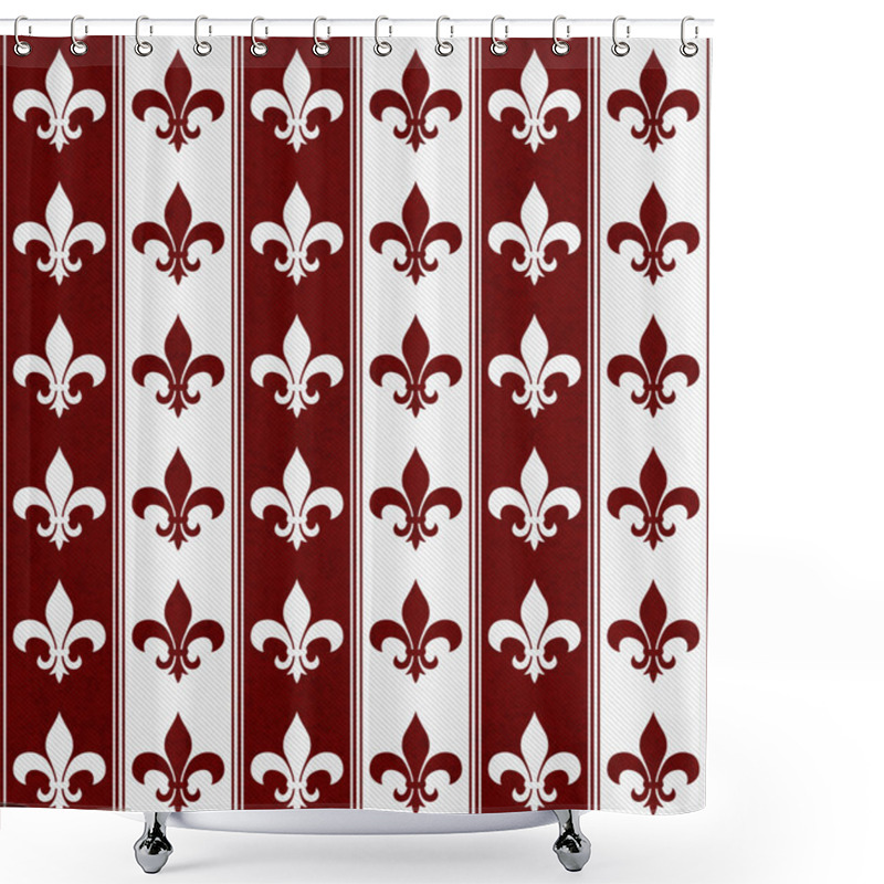 Personality  White And Red Fleur De Lis Textured Fabric Background Shower Curtains