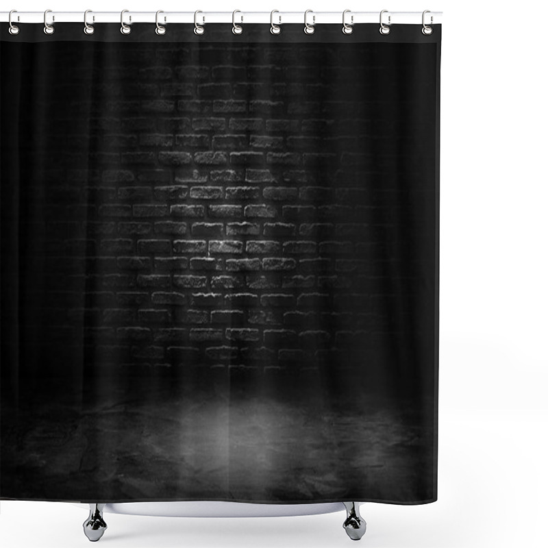 Personality  Abstract Black And White Of Studio Dark Room Black Brick Wall With Concrete Floor. Shower Curtains