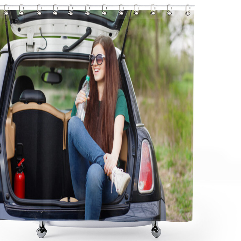 Personality  Young Woman On A Road Trip Shower Curtains