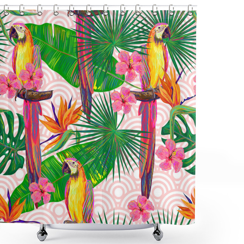 Personality  Seamless Jungle Pattern With Parrots Shower Curtains