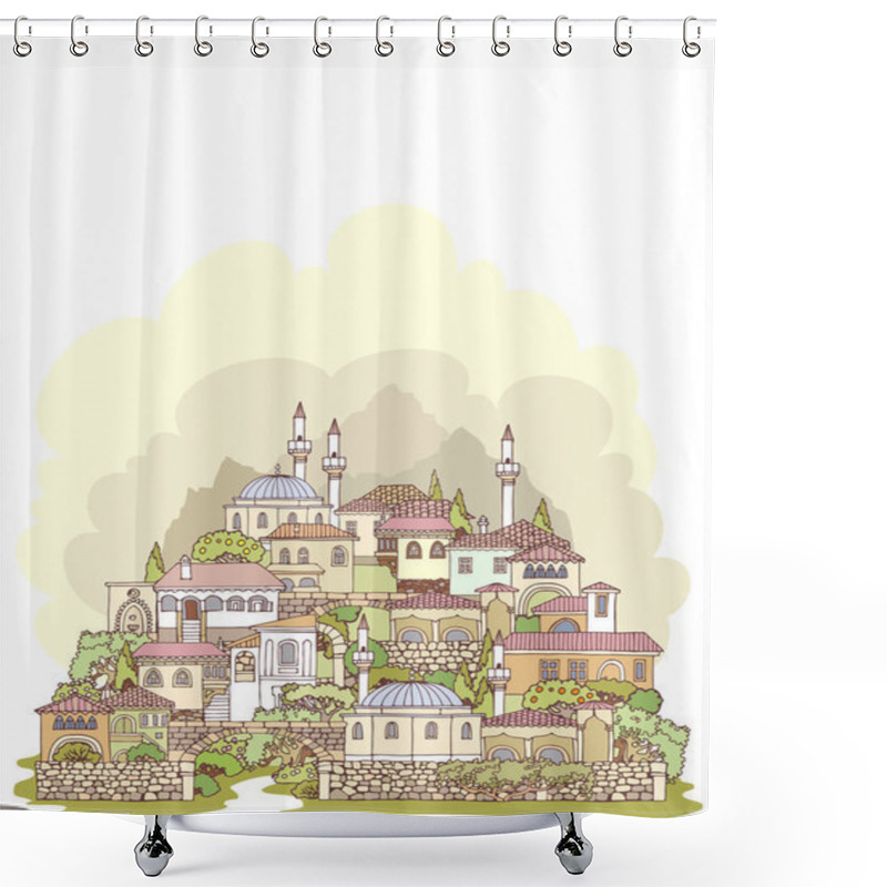 Personality  Middle East Traditional Facades. Hand Drawn Sketchy Old Oriental Shower Curtains