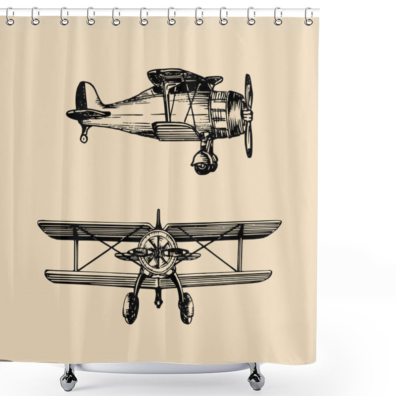 Personality  Retro Hand Sketched Biplanes Shower Curtains