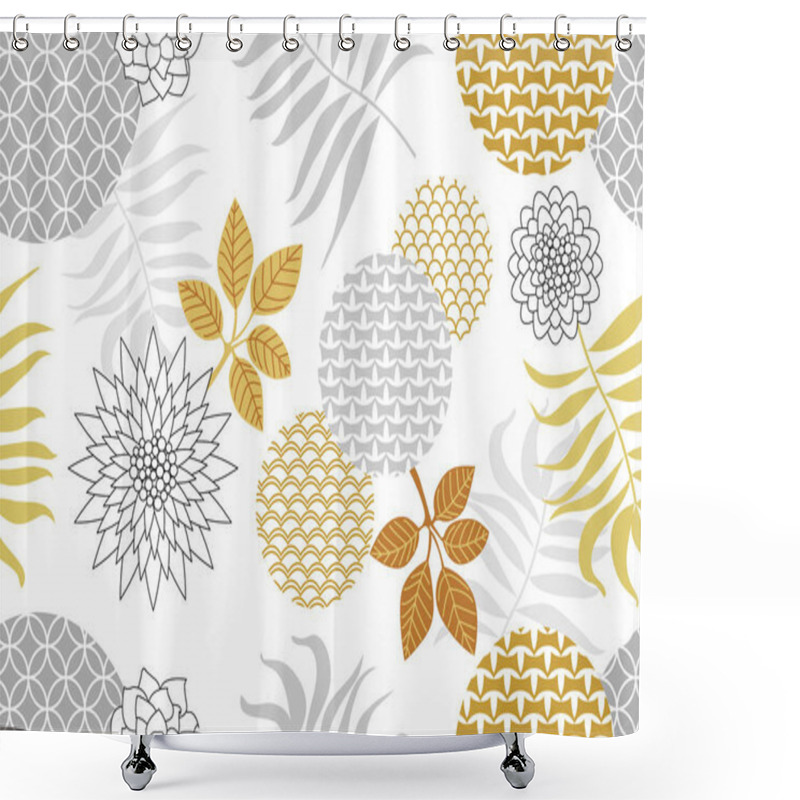 Personality  Silver And Golden Seamless Floral Pattern. Shower Curtains