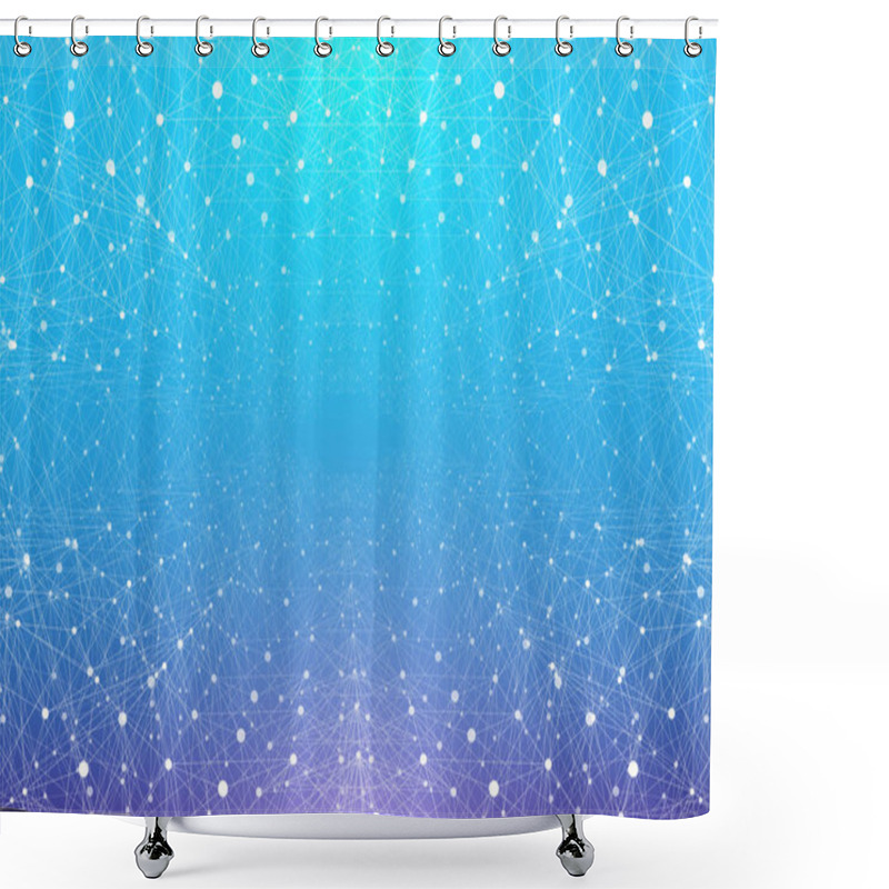 Personality  Geometric Abstract Background Tunnel Or Wormhole With Connected Line And Dots. Futuristic Wormhole 3d Space Time Portal Visualization. Wireframe Tunnel Grid Texture Background. Vector Illustration Shower Curtains