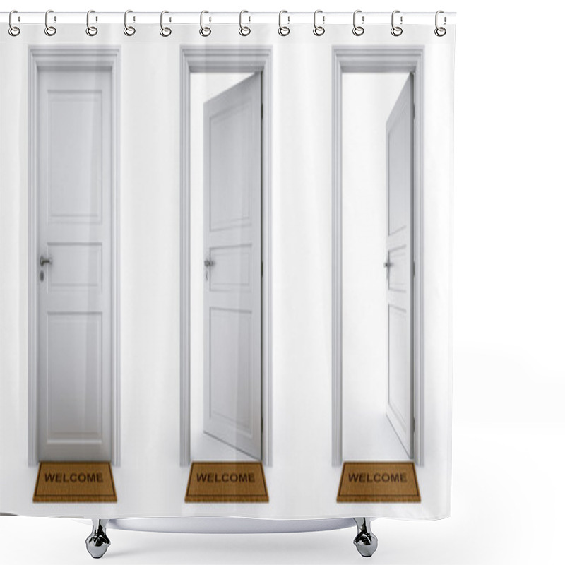 Personality  Doors With Welcome Mat Shower Curtains