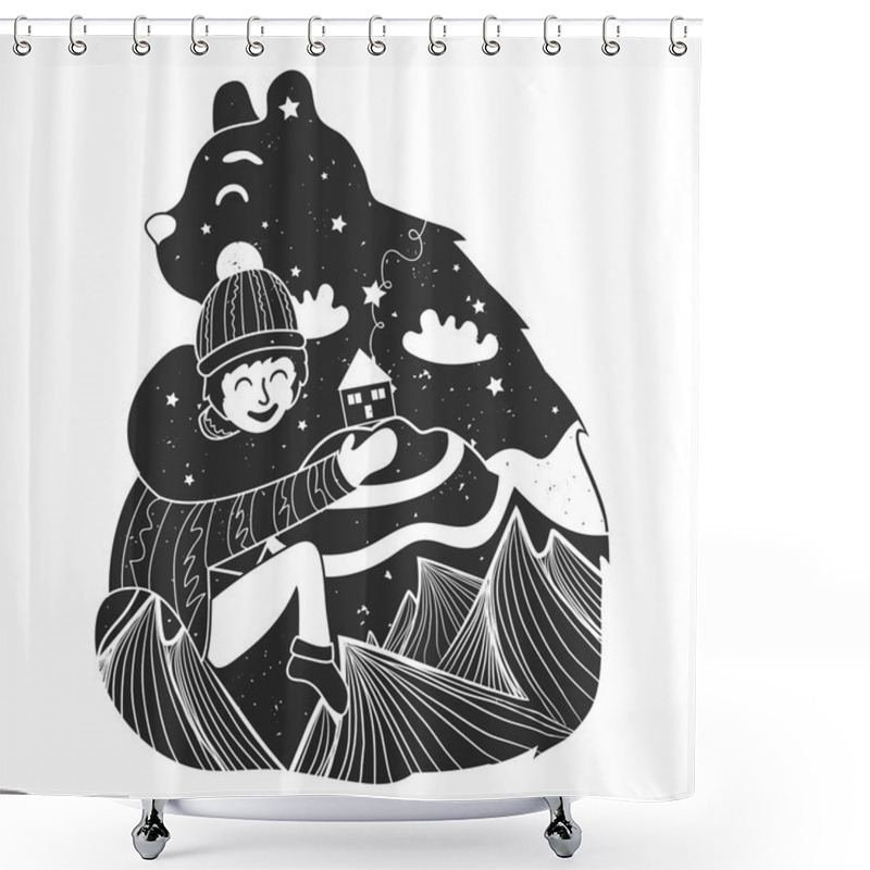 Personality  Bear And Little Boy Shower Curtains