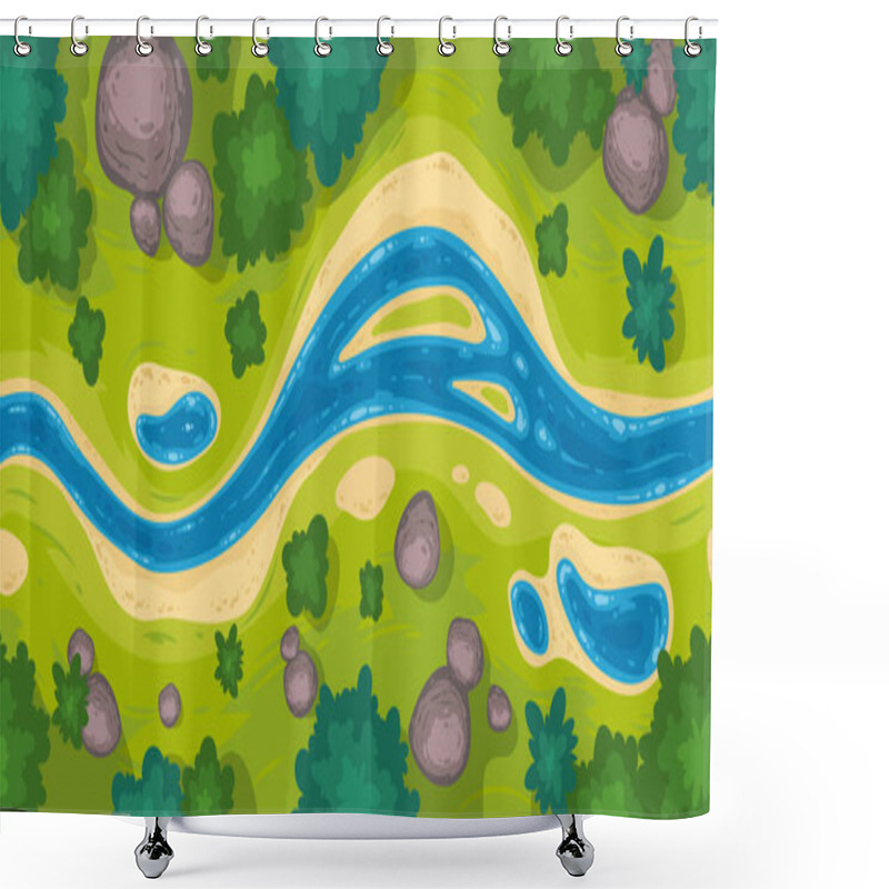 Personality  Vector Seamless Border With River Top View Shower Curtains