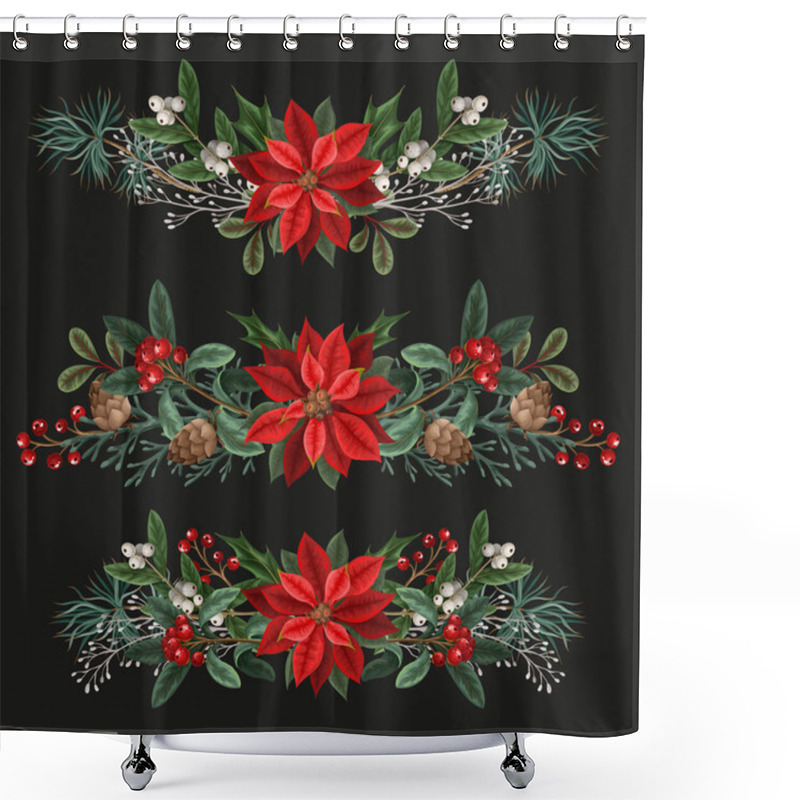 Personality  Bouquets With Botanical Berries, Pines And Leaves For Christmas Design Isolated. Shower Curtains